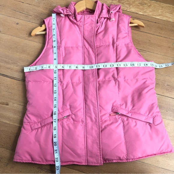 TALBOTS Goose Down Feather Puffer Vest Pink Hidden Hood Full Zip Snap Sz SP - Picture 14 of 16